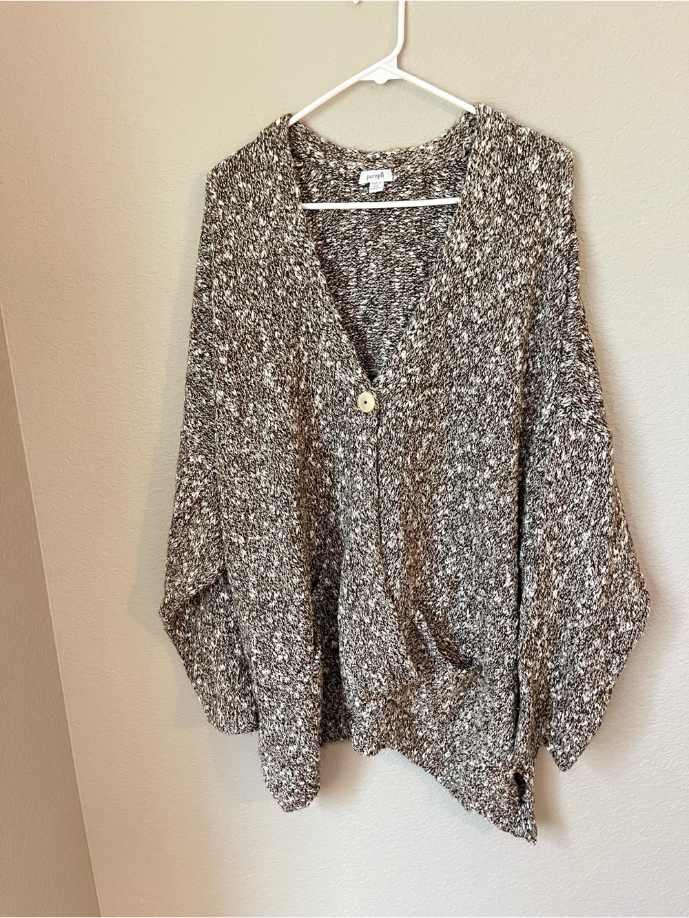 Pure Jill J.Jill 4X Marled Oversized Cardigan Brown Cream Lagenlook Coastal Fall